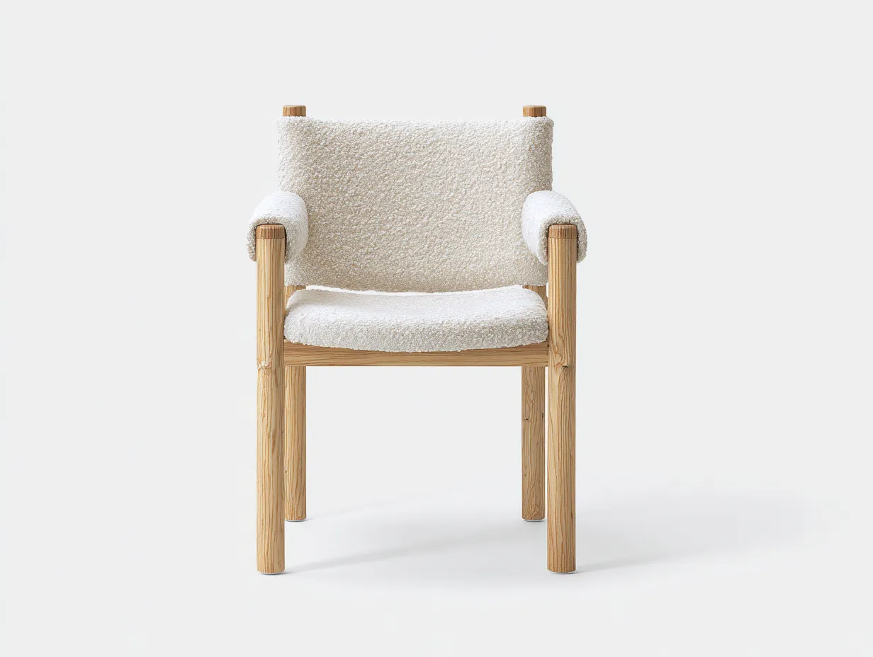 Sillón de Descanso tapizado bouclé 57x59x81 cm - blanco crema y madera natural - para lectura