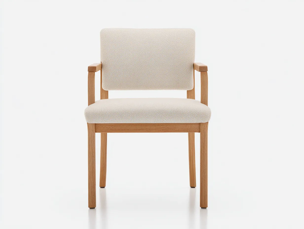 Sillón de Descanso tapizado 57x59x80 cm - beige y madera natural - brazos de madera para salón