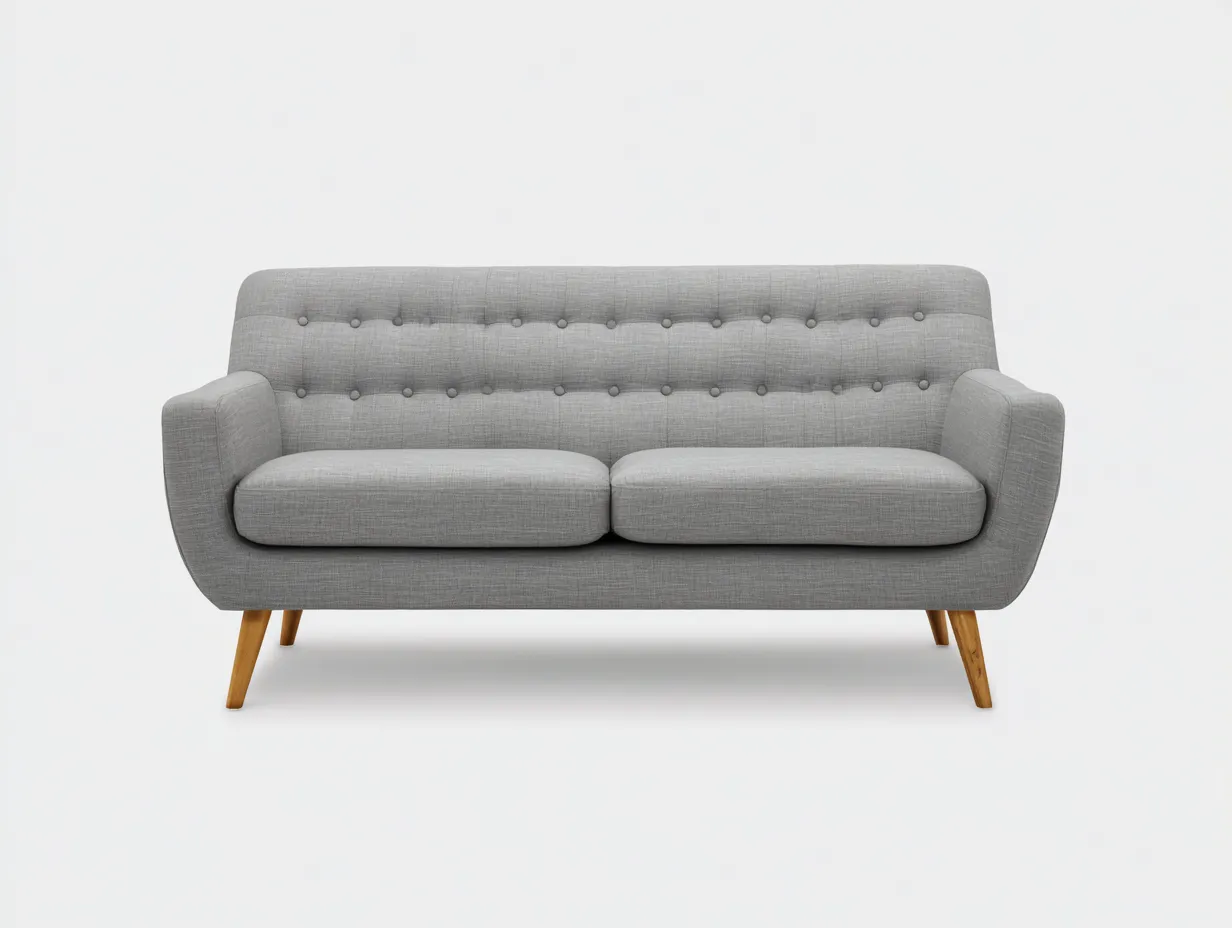 Sofá de Dos Plazas tapizado 190x86x83 cm - gris y marrón - salón retro con respaldo capitoné