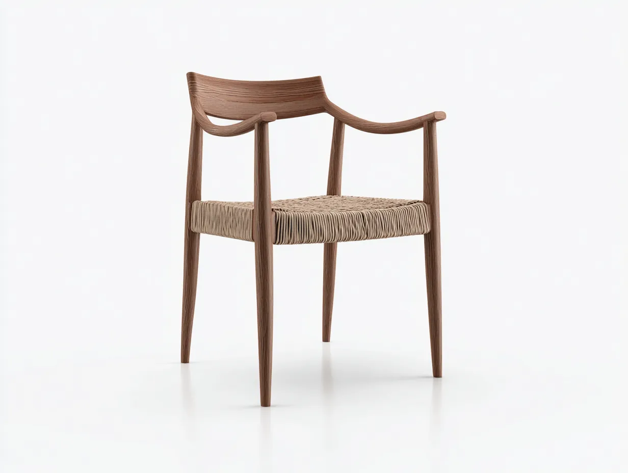 Sillón de Descanso madera 59x58x79 cm - nogal y beige - con asiento de cuerda trenzada