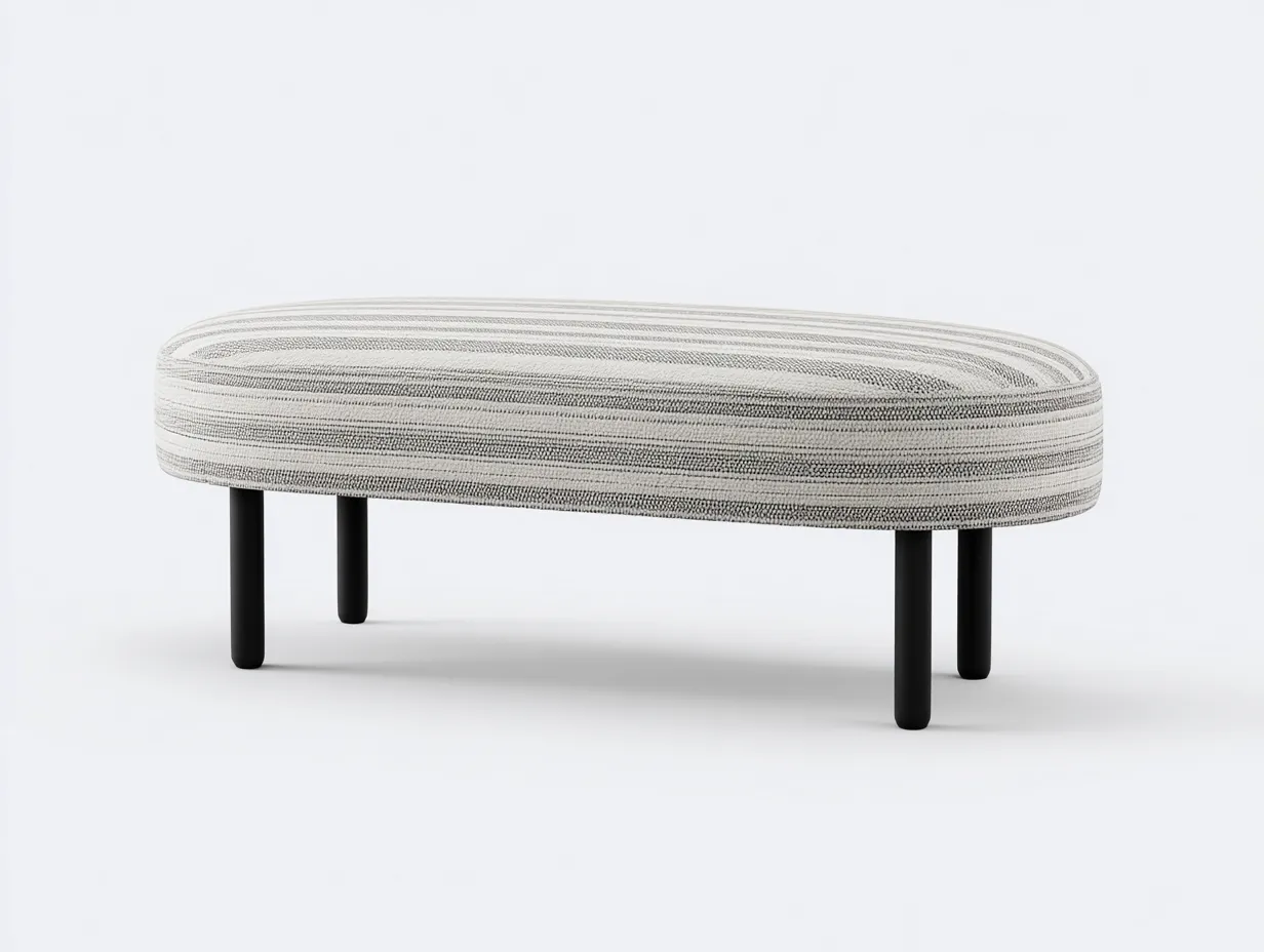 Banco ovalado tapizado 125x48x45 cm - gris claro jaspeado - patas cilíndricas negras-Zivadohome