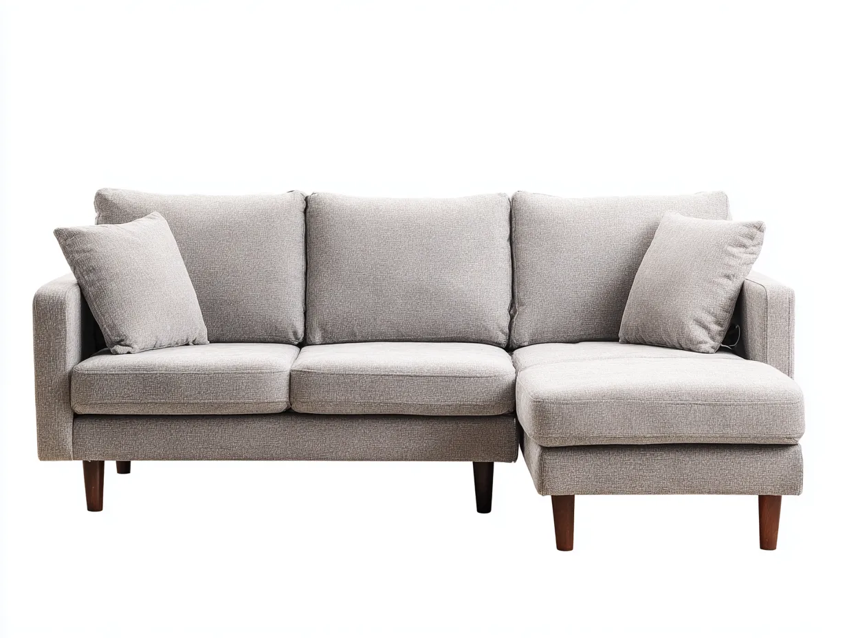 Sofá Esquinero tapizado 268x162x84 cm - gris y marrón - salón acogedor con patas de madera-Zivadohome