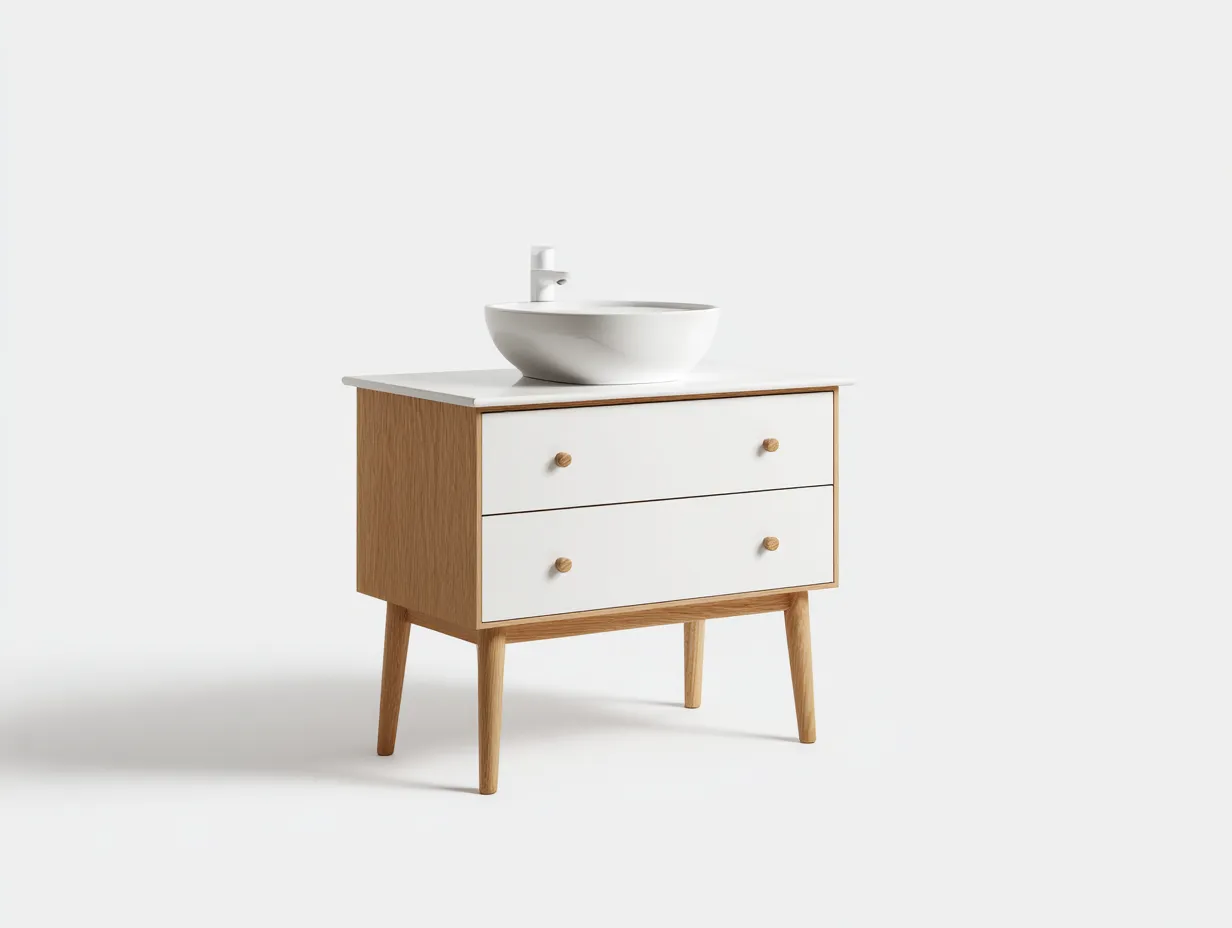 Mueble de Lavabo 90x48x86 cm - marrón y blanco - baño nórdico con lavabo sobre encimera-Zivadohome