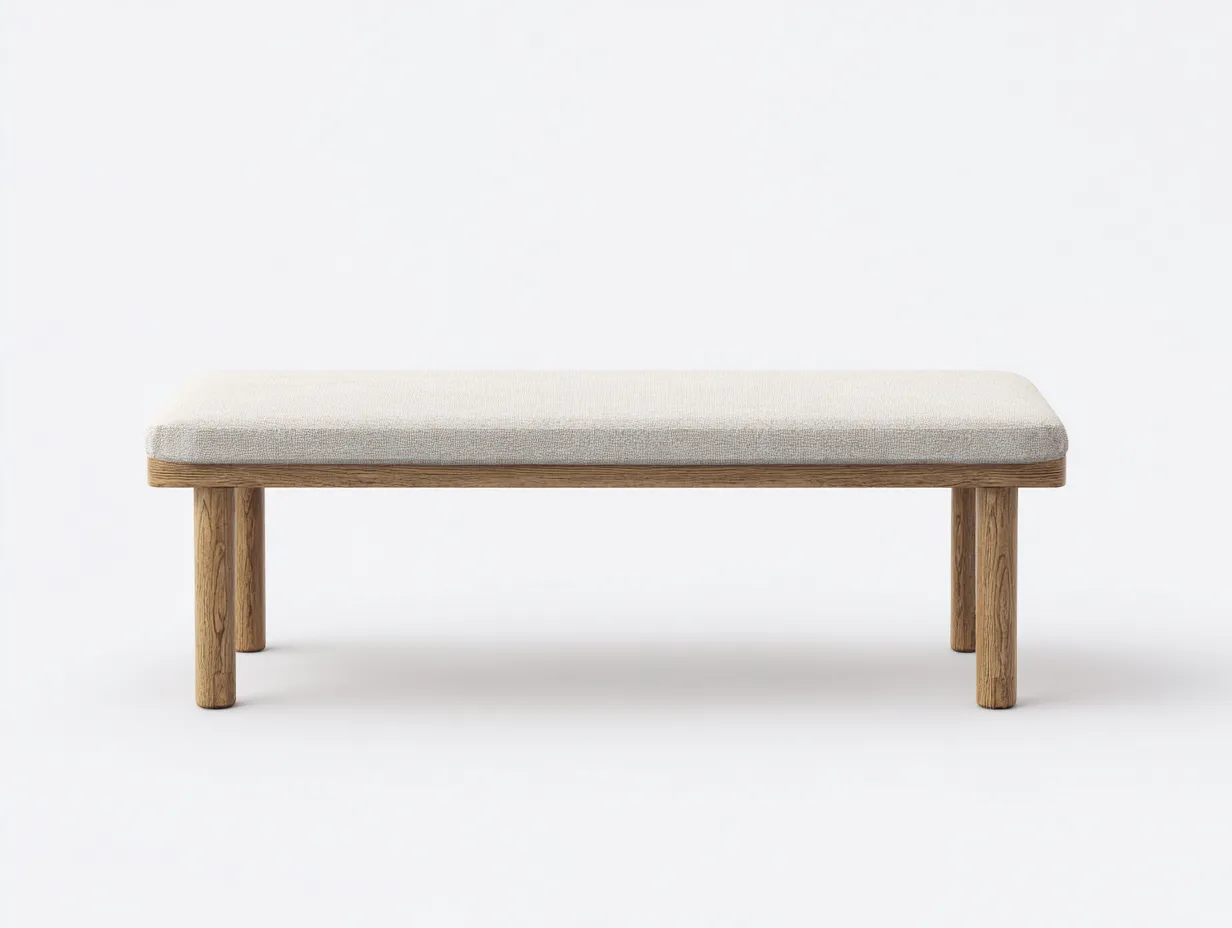 Banco tapizado 120x39x44 cm - lino claro - patas cilíndricas de madera-Zivadohome