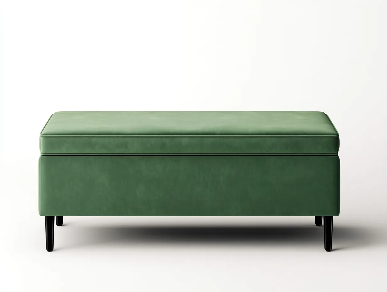 Banco baúl tapizado 120x45x50 cm - verde salvia - patas negras para dormitorio-Zivadohome