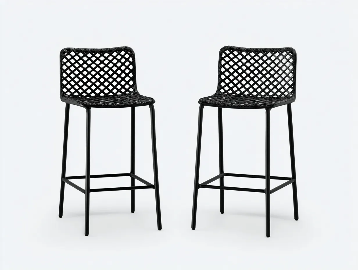 Taburete de Bar de resina 55x54x106 cm - negro - juego de 2 para exterior con respaldo en cruz-Zivadohome