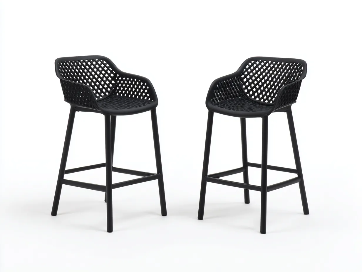 Taburete de Bar de resina 50x51x103 cm - negro - juego de 2 para exterior con respaldo calado-Zivadohome