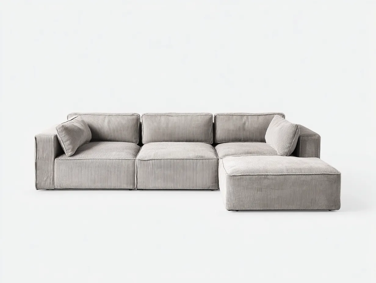 Sofá Esquinero tapizado 300x180x78 cm - blanco y negro - salón modular con textura acanalada-Zivadohome