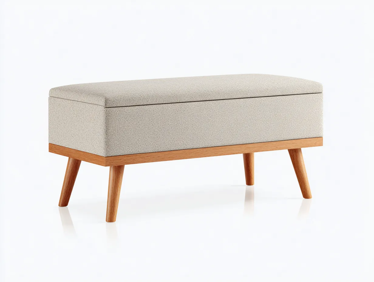 Banco baúl tapizado 118x42x48 cm - beige - base de madera para dormitorio-Zivadohome