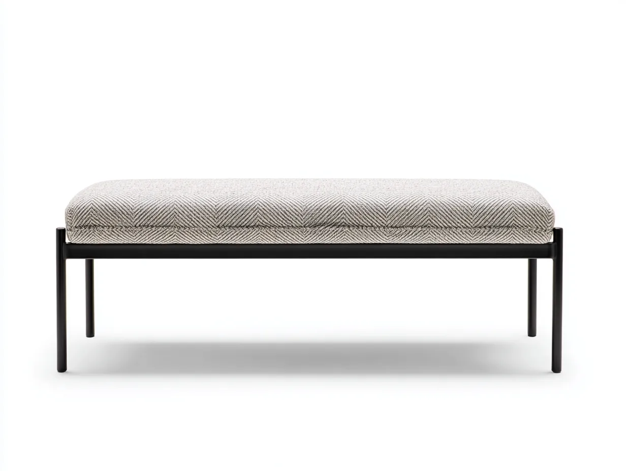 Banco tapizado 130x43x46 cm - gris espiga - estructura metálica negra-Zivadohome