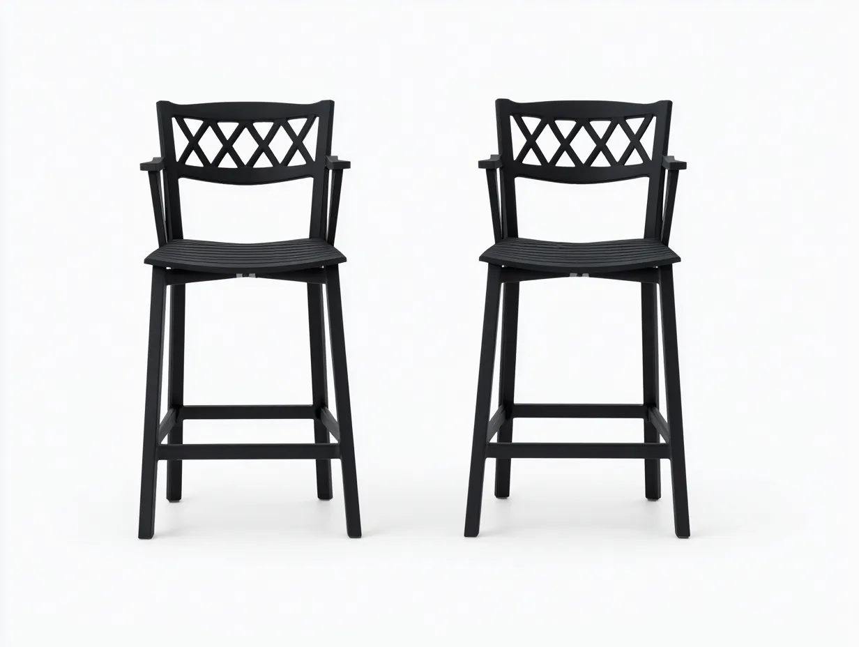 Taburete de Bar de resina 53x55x105 cm - negro - juego de 2 para exterior con respaldo geométrico-Zivadohome