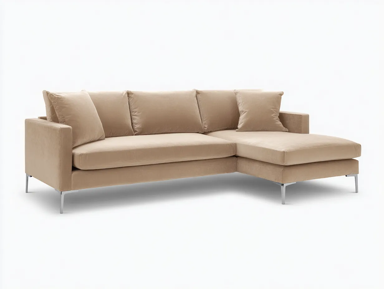 Sofá Esquinero tapizado 292x176x80 cm - beige y plateado - salón elegante con reposo extendido-Zivadohome
