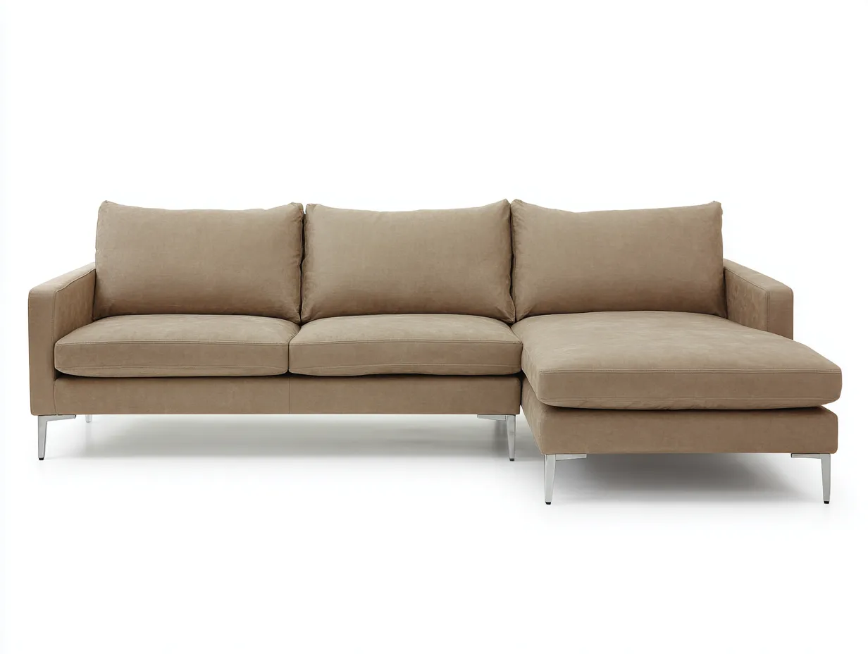 Sofá Esquinero tapizado 288x168x82 cm - beige y plateado - salón elegante con asiento extendido-Zivadohome