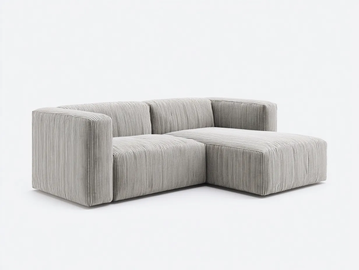 Sofá Esquinero tapizado 264x162x72 cm - blanco y negro - salón moderno con tejido acanalado-Zivadohome