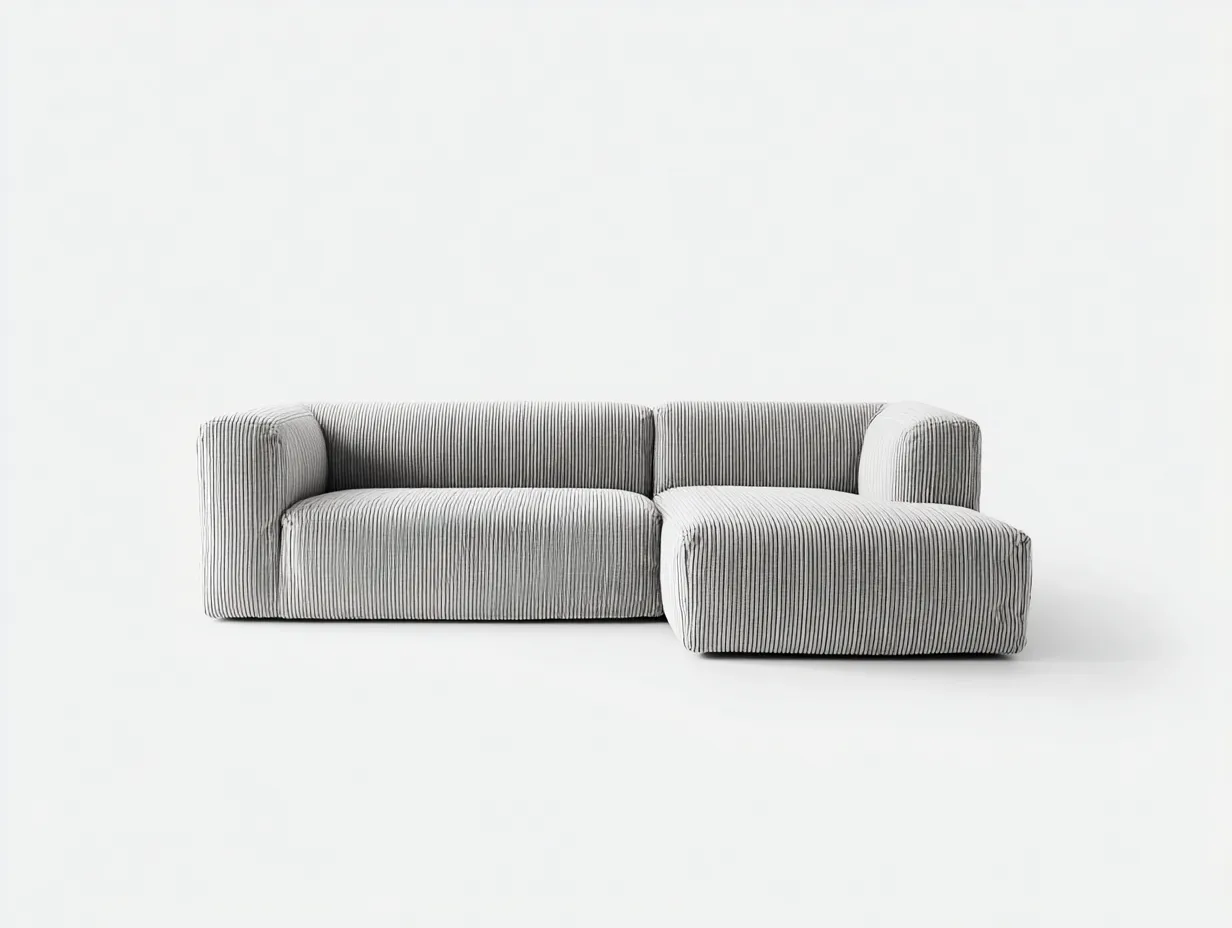 Sofá Esquinero tapizado 260x160x72 cm - blanco y negro - salón moderno con tejido acanalado-Zivadohome