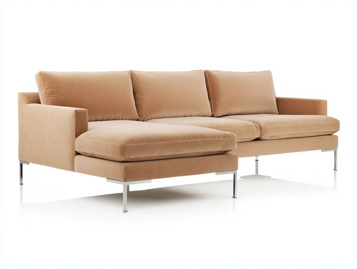 Sofá Esquinero tapizado 286x166x82 cm - beige y plateado - salón elegante con base elevada-Zivadohome