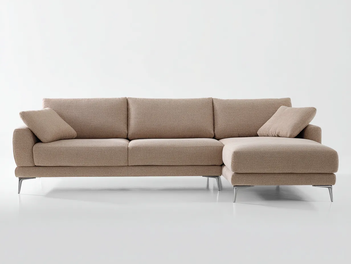 Sofá Esquinero tapizado 284x170x82 cm - beige y plateado - salón elegante con reposo lateral-Zivadohome