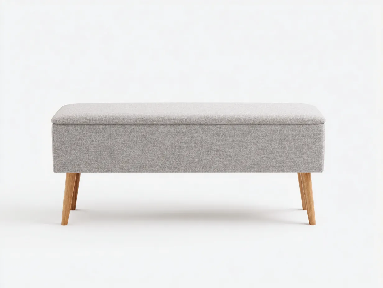 Banco baúl tapizado 115x41x47 cm - gris claro - patas de madera para dormitorio-Zivadohome