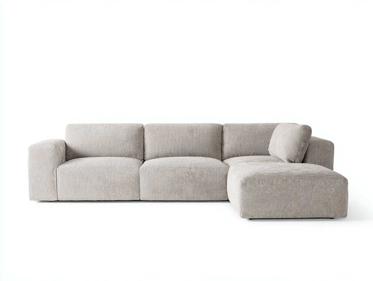 Sofá Esquinero tapizado 288x174x74 cm - blanco y negro - salón moderno con líneas verticales-Zivadohome