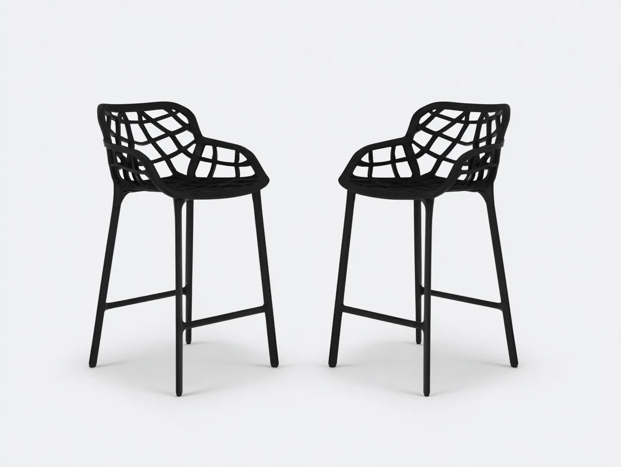 Taburete de Bar de resina 54x56x104 cm - negro - juego de 2 para exterior con respaldo de rombos-Zivadohome