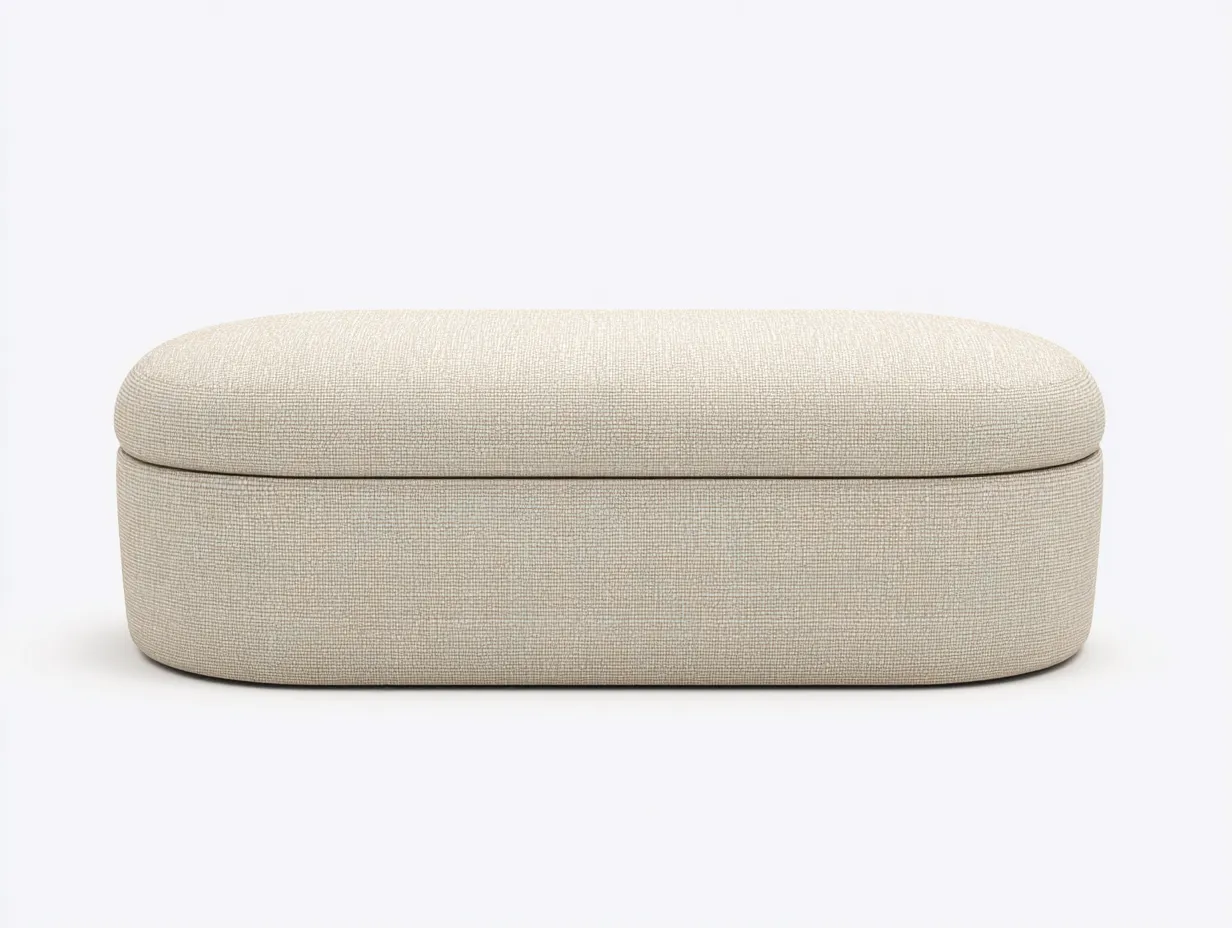 Banco baúl tapizado 120x43x44 cm - lino crema - asiento acolchado para dormitorio-Zivadohome