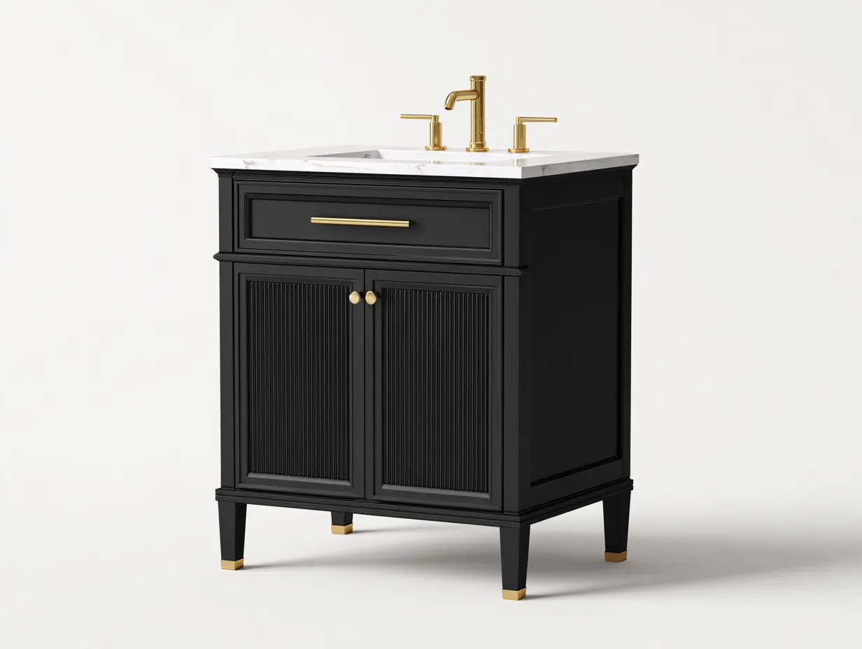 Mueble de Lavabo 92x55x88 cm - negro blanco y dorado - baño clásico con frontal acanalado-Zivadohome