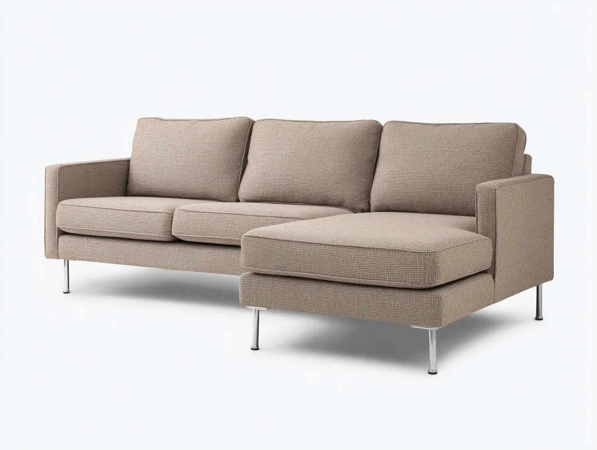 Sofá Esquinero tapizado 285x172x82 cm - beige y plateado - salón contemporáneo con base elevada-Zivadohome