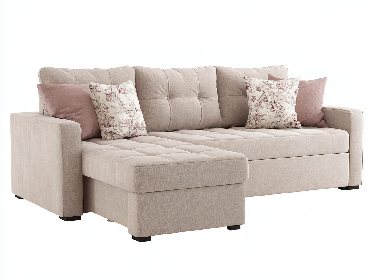 Sofá Esquinero tapizado 276x164x80 cm - beige y negro - salón funcional con asiento capitoné-Zivadohome