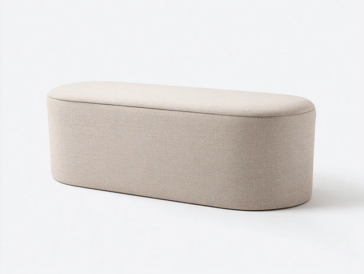 Banco baúl tapizado 118x42x43 cm - lino beige - diseño ovalado para dormitorio-Zivadohome