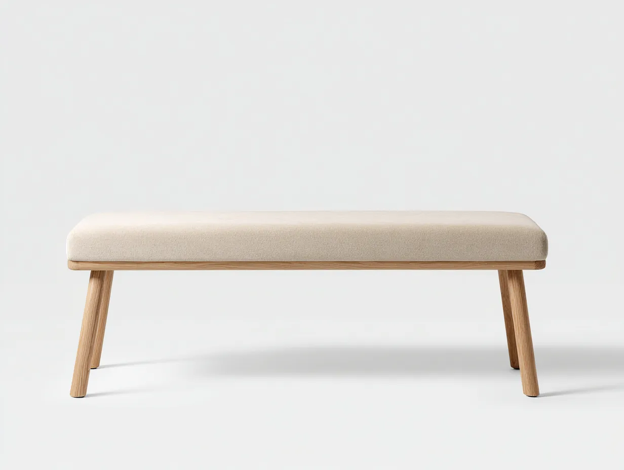 Banco tapizado 128x40x44 cm - crema - patas de madera clara para dormitorio-Zivadohome