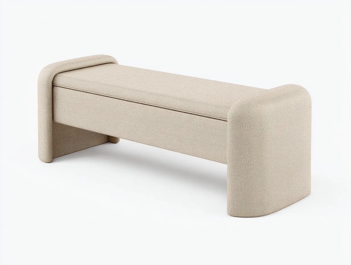 Banco tapizado curvo 132x45x47 cm - crema - base integral acolchada-Zivadohome