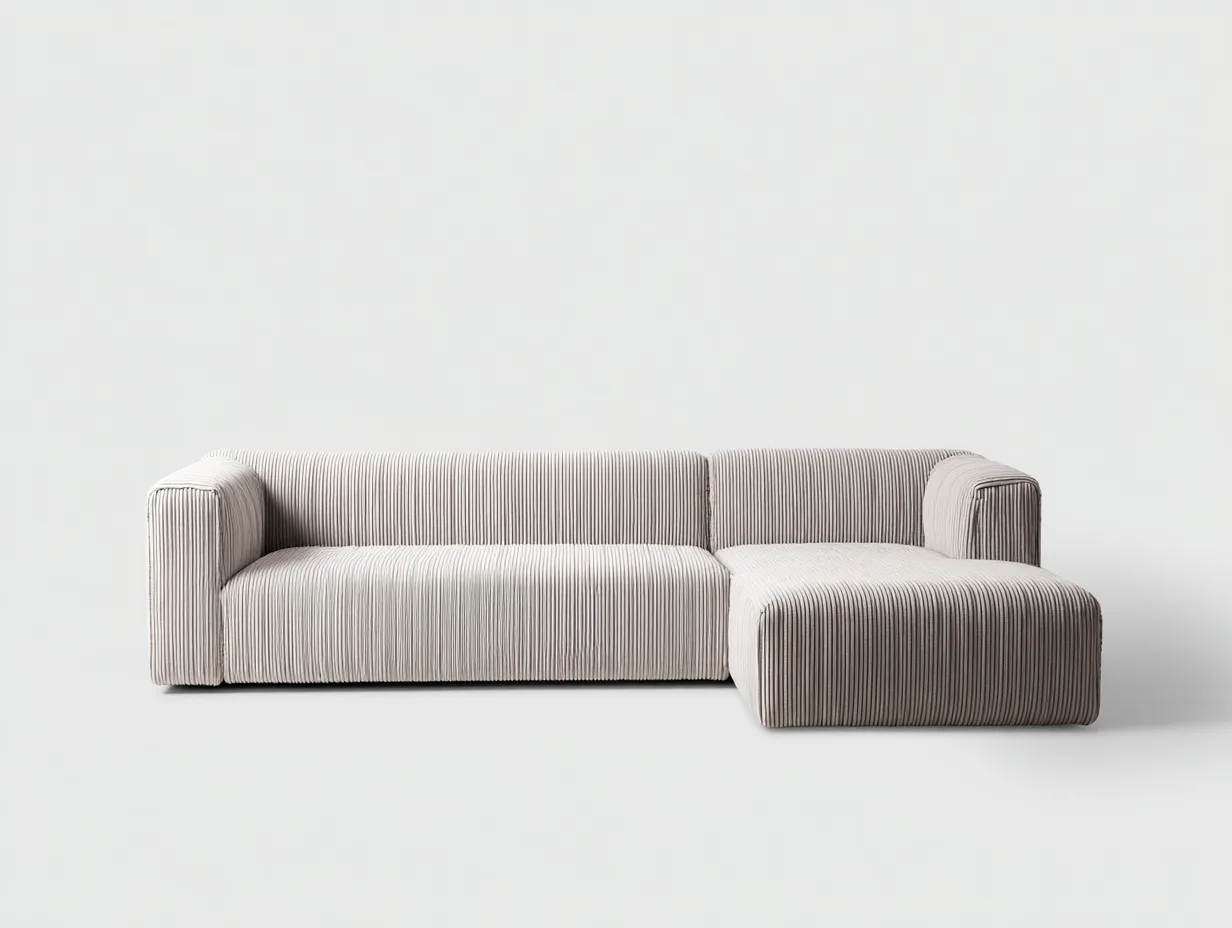 Sofá Esquinero tapizado 272x168x74 cm - blanco y negro - salón minimalista con textura acanalada-Zivadohome