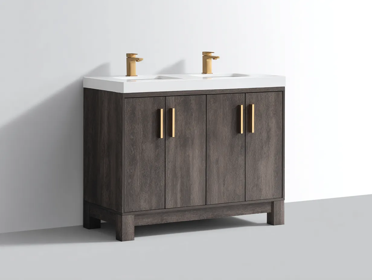 Mueble de Lavabo doble 122x56x86 cm - gris blanco y dorado - baño moderno con dos lavabos-Zivadohome
