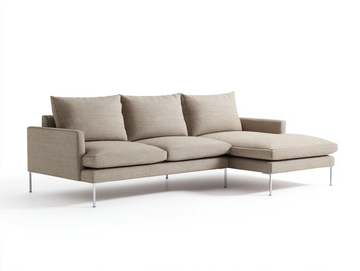Sofá Esquinero tapizado 284x168x82 cm - beige y plateado - salón moderno con patas finas-Zivadohome