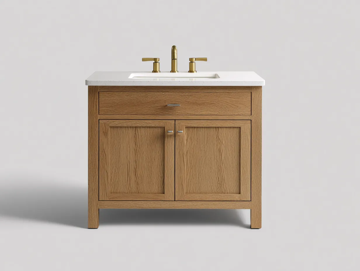 Mueble de Lavabo 107x55x86 cm - marrón blanco y dorado - baño clásico con encimera blanca-Zivadohome
