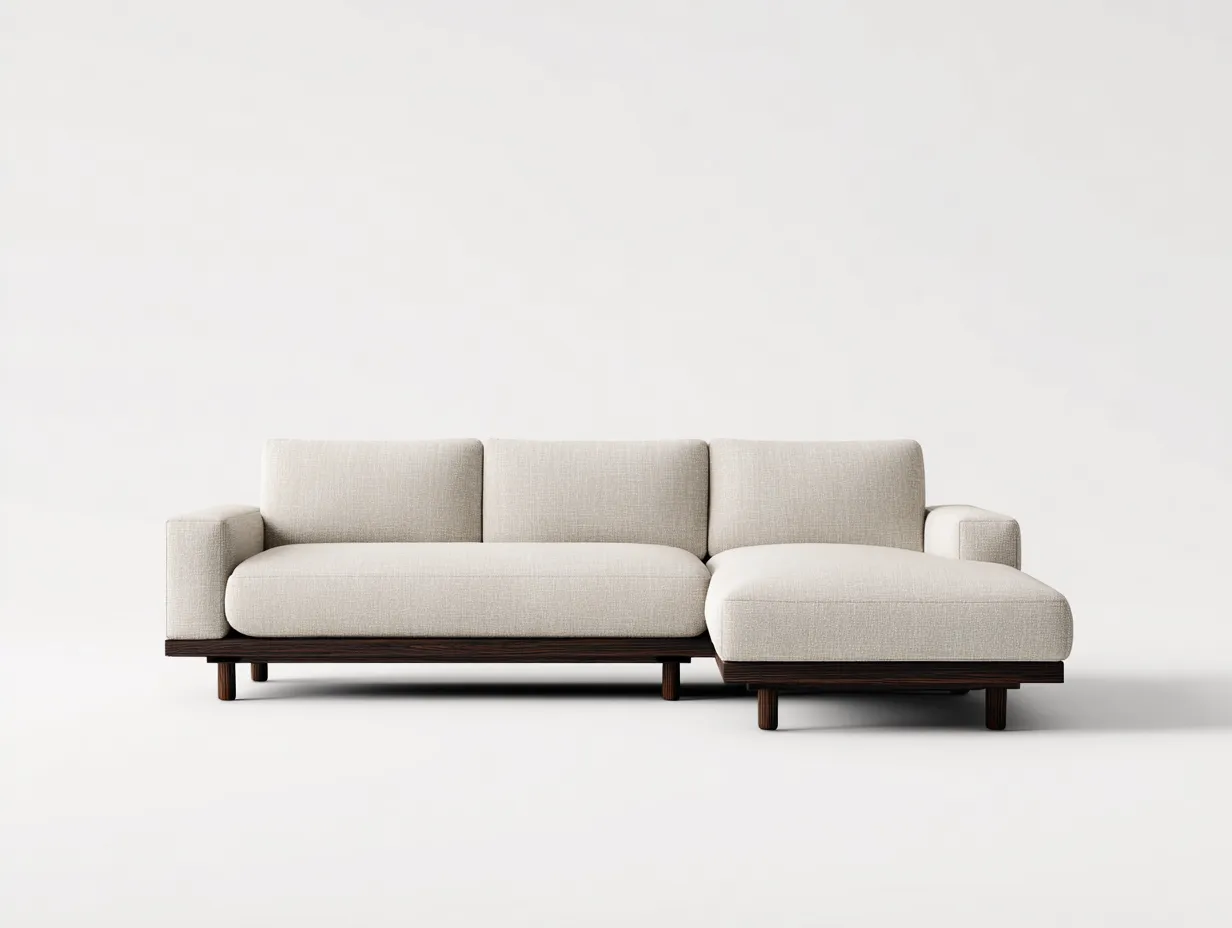 Sofá Esquinero tapizado 274x168x76 cm - blanco y marrón - salón moderno con plataforma oscura-Zivadohome