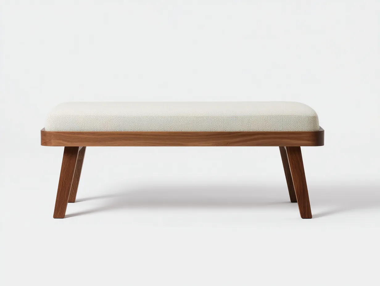 Banco tapizado 122x41x45 cm - beige - marco de madera curvada para dormitorio-Zivadohome