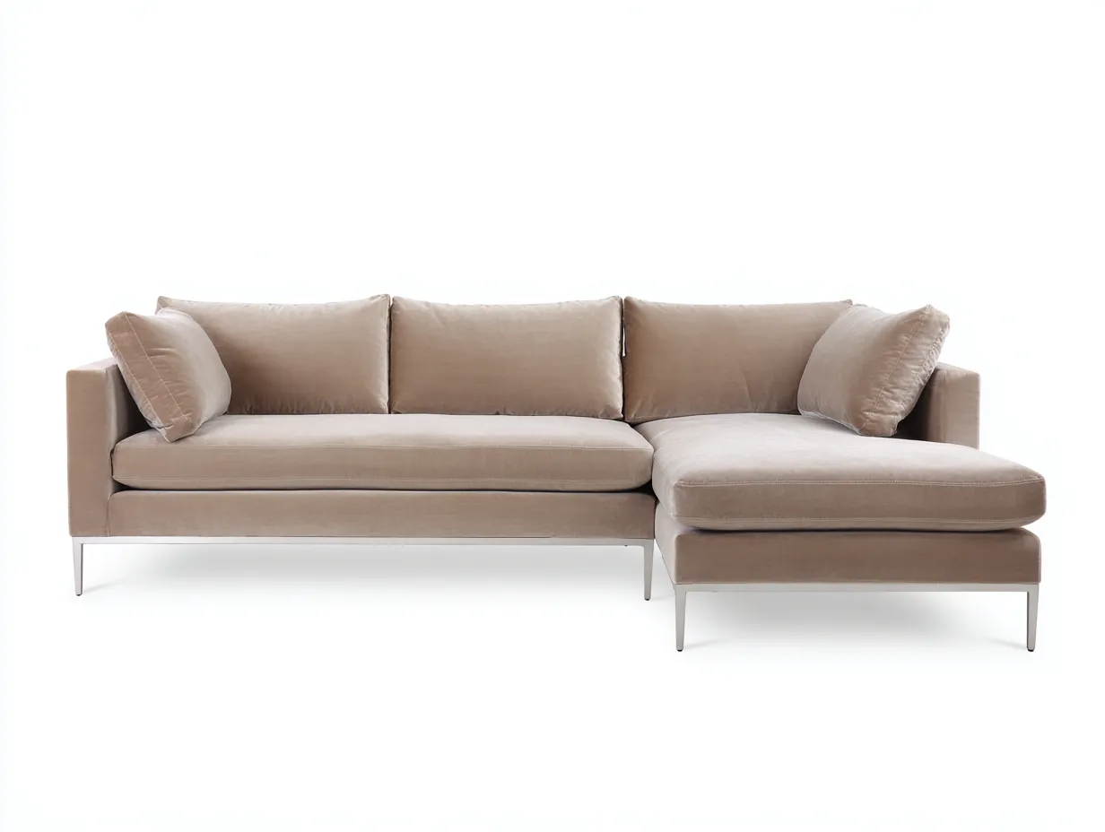 Sofá Esquinero tapizado 280x168x80 cm - beige y plateado - salón contemporáneo con asiento amplio-Zivadohome