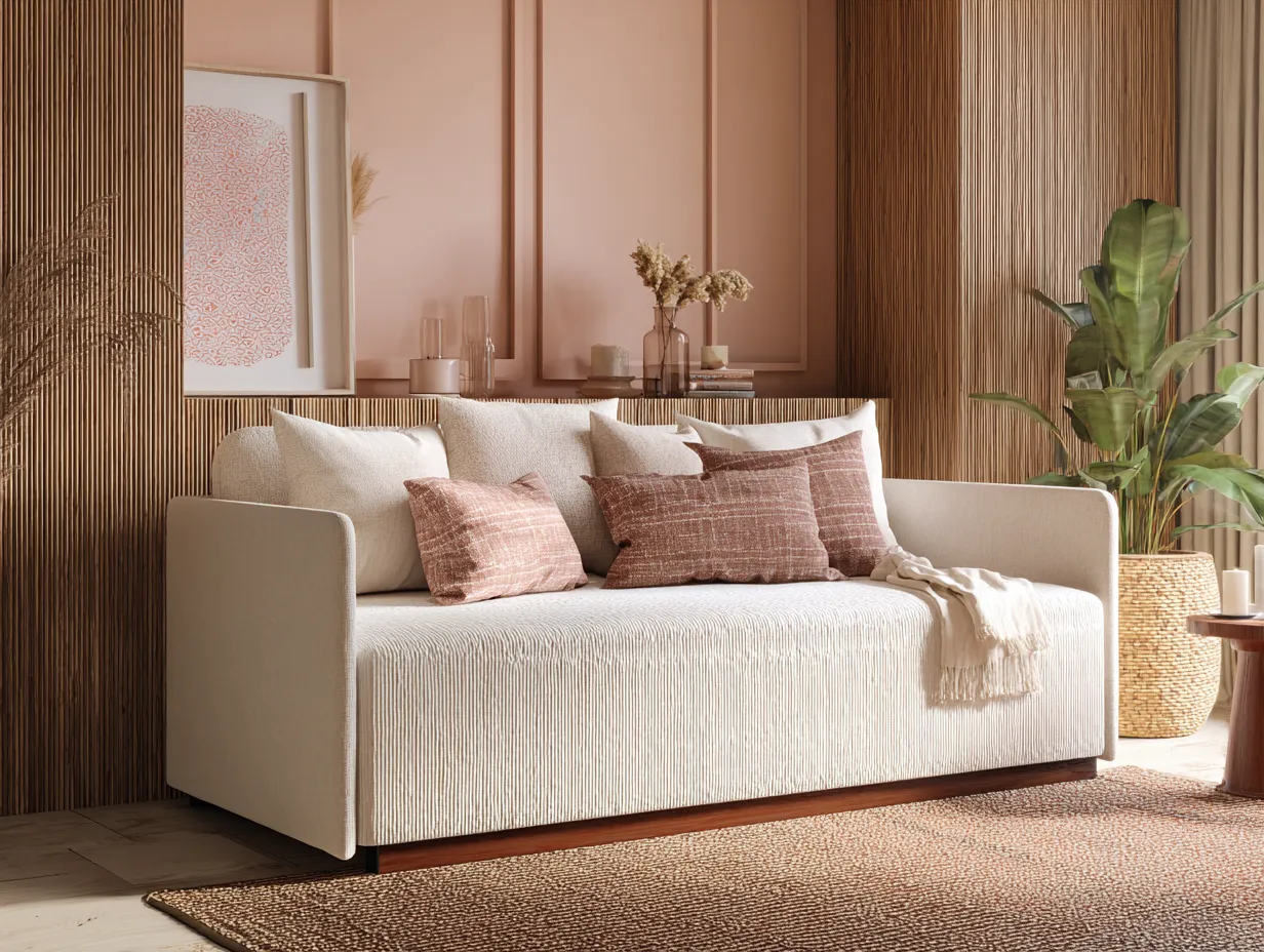 Sofá Cama gris 210x92x88 cm - tela texturizada - cama nido extraíble para salón-Zimoioliving