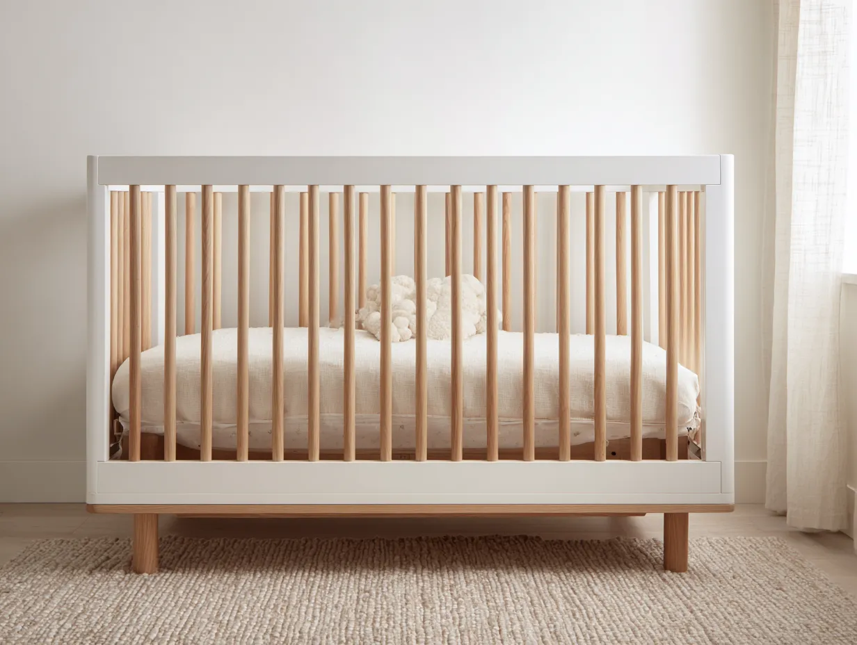Cama Infantil de madera 140x70x88 cm - blanco y marrón - dormitorio minimalista con listones-Zimoioliving