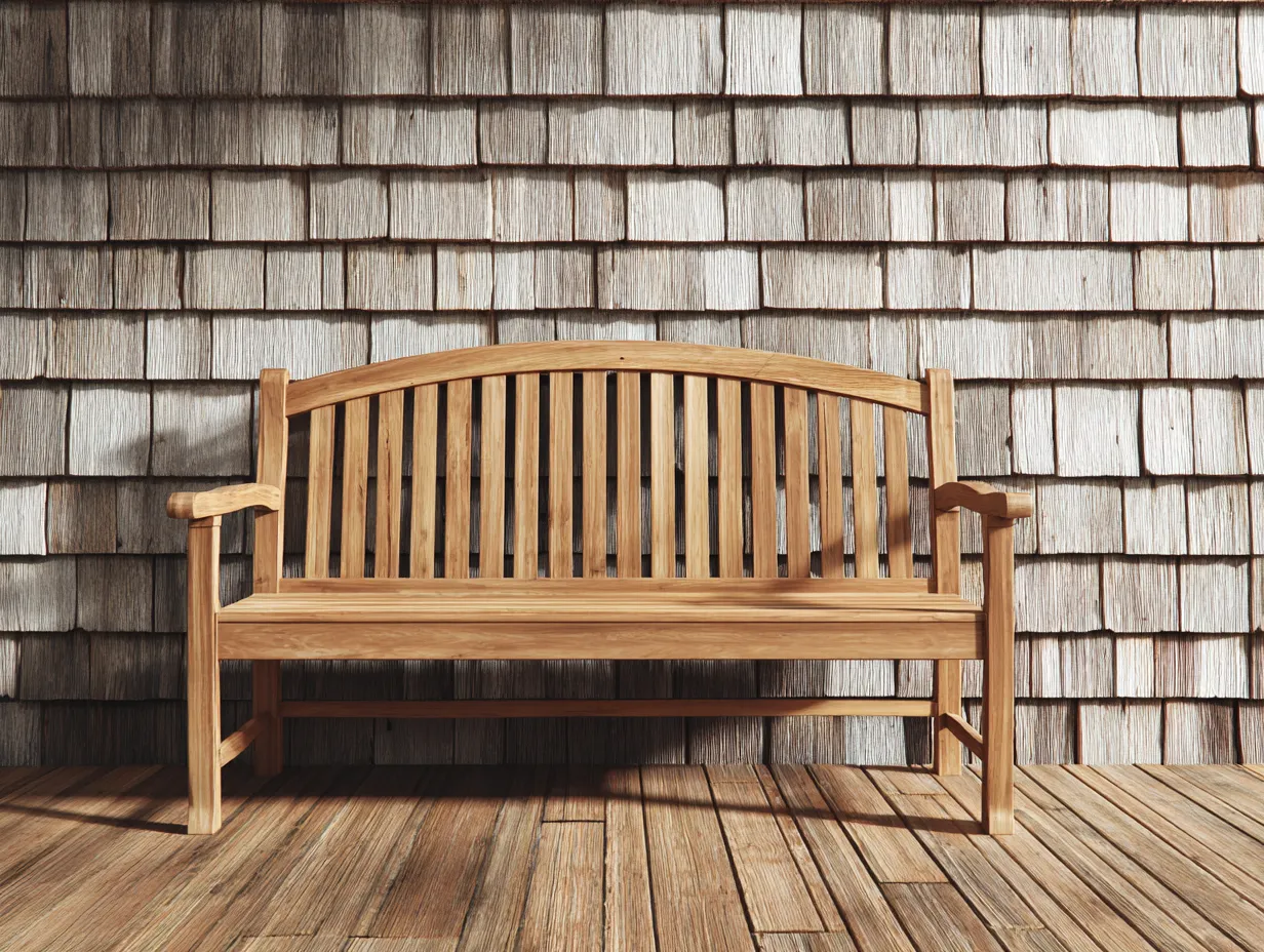 Banco de exterior madera 148x59x87 cm - madera natural - respaldo curvo para porche-Zimoioliving