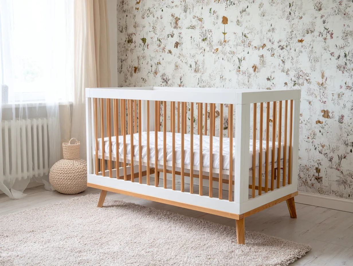 Cama Infantil de madera 142x72x91 cm - blanco y marrón - dormitorio infantil natural con base elevada-Zimoioliving