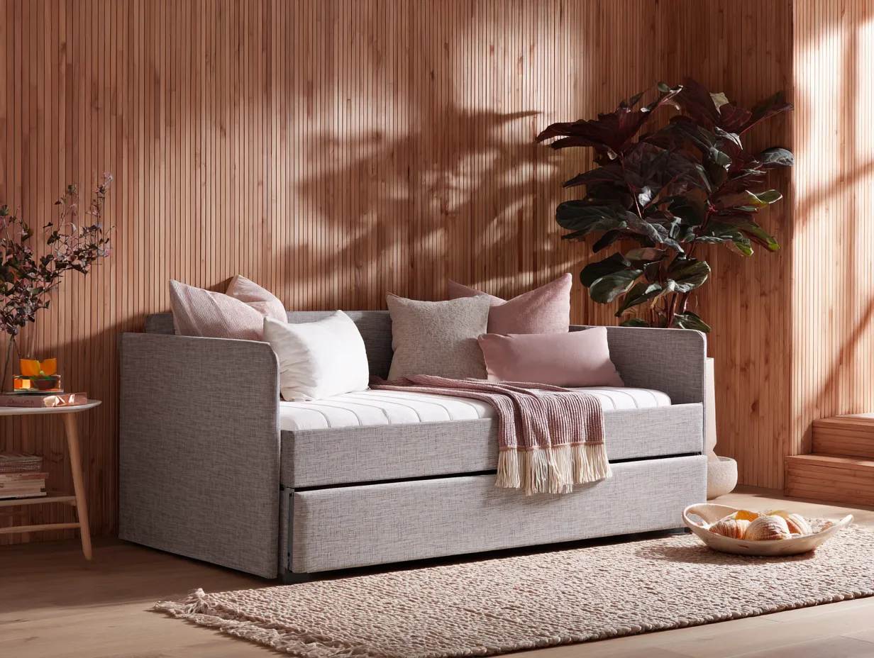 Sofá Cama gris claro 218x95x86 cm - tela lisa - frontal acolchado con cama extraíble para salón-Zimoioliving