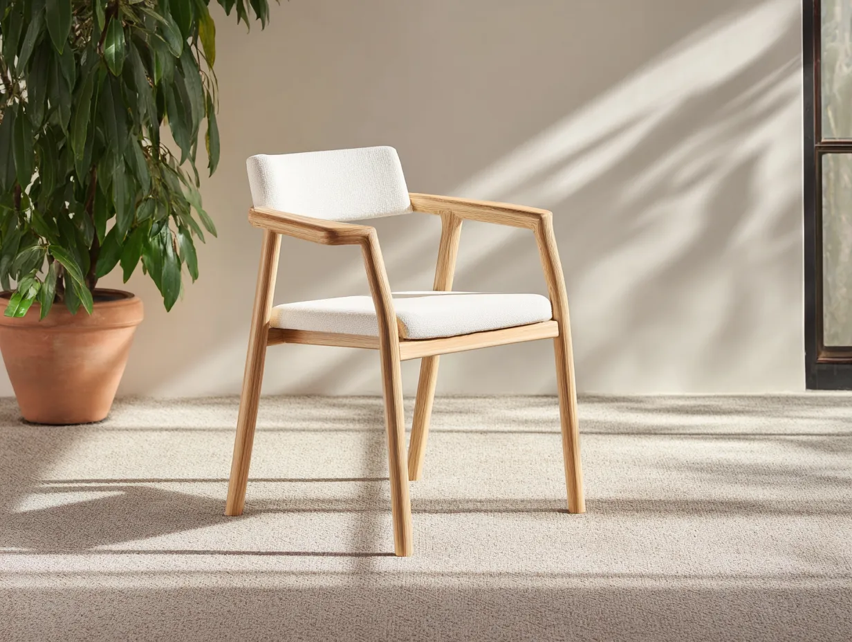 Sillón de madera natural 60x58x80 cm - cojín crema - estilo nórdico para salón-Zimoioliving