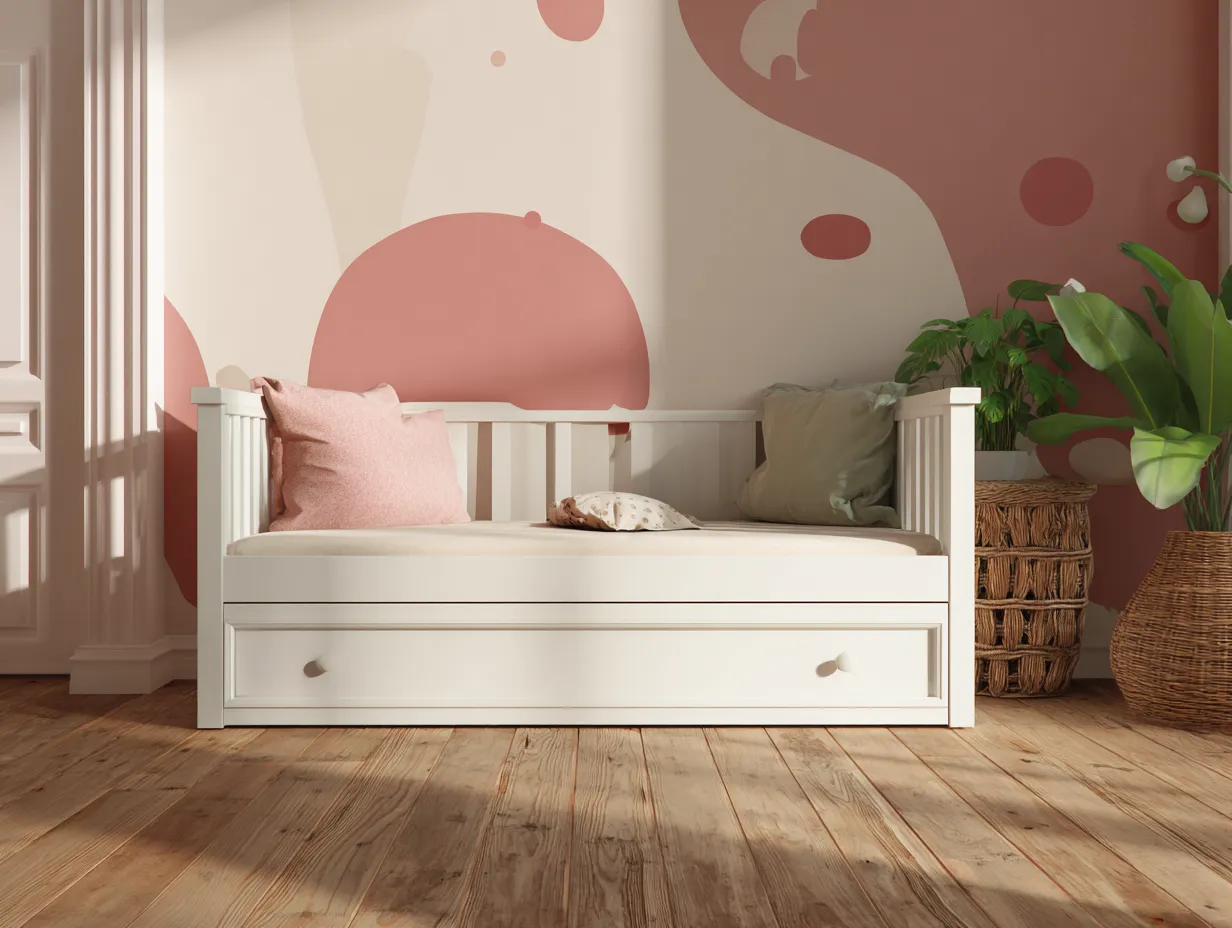 Sofá Cama blanco 205x90x85 cm - madera lacada - cajón inferior para salón juvenil-Zimoioliving