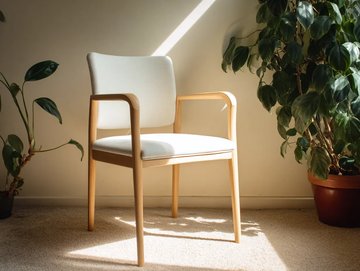 Sillón de madera clara 61x59x82 cm - tapizado marfil - respaldo alto para salón-Zimoioliving