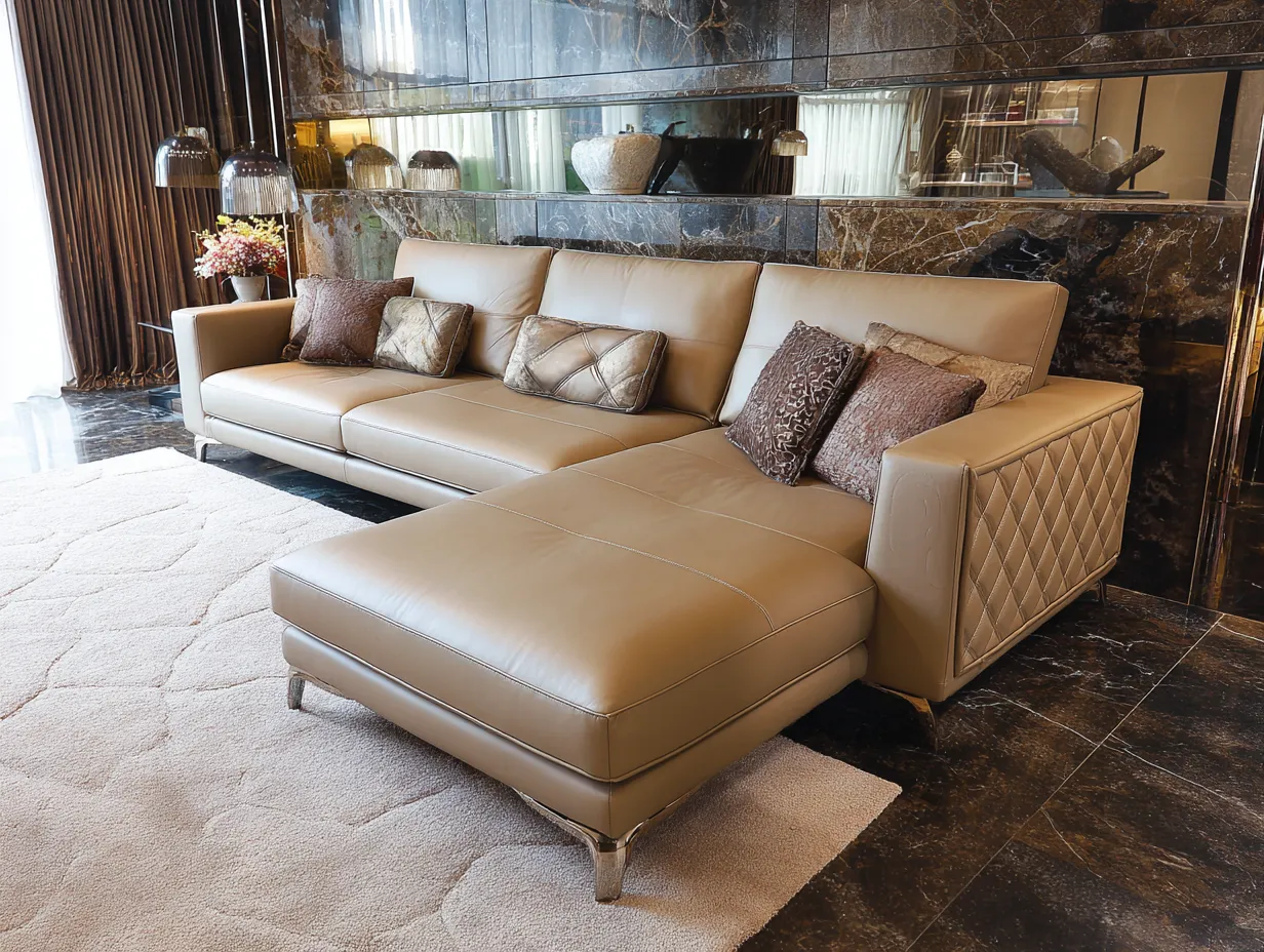 Sofá Esquinero de cuero 360x210x78 cm - taupe - acolchado lateral para salón-Zimoioliving