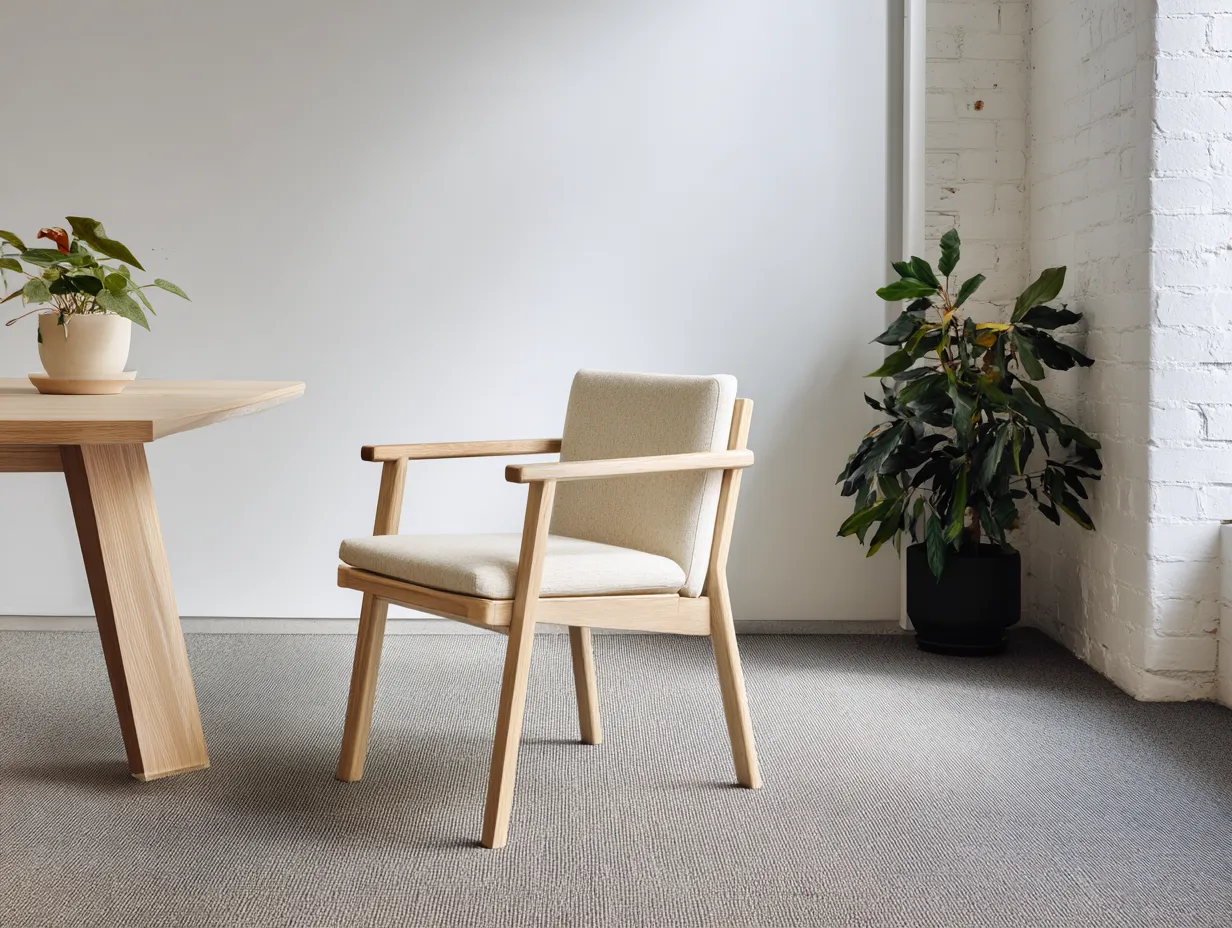Sillón de madera clara 60x58x79 cm - tapizado arena - brazos arqueados para salón-Zimoioliving