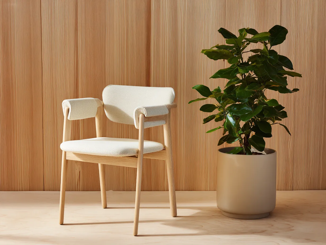 Sillón de madera clara 61x59x78 cm - tejido crema - brazos acolchados para salón-Zimoioliving