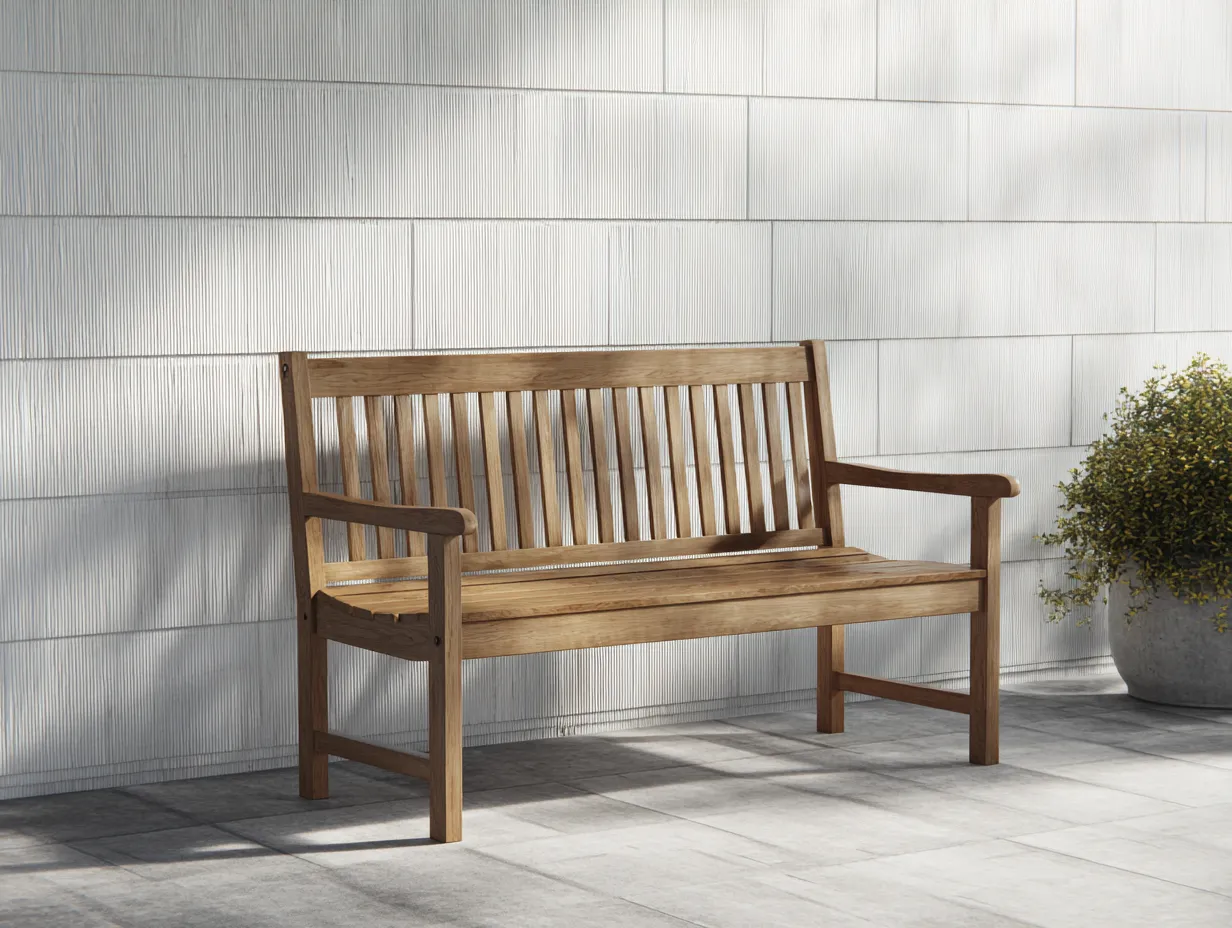 Banco de exterior madera 160x62x90 cm - madera natural - reposabrazos para porche-Zimoioliving